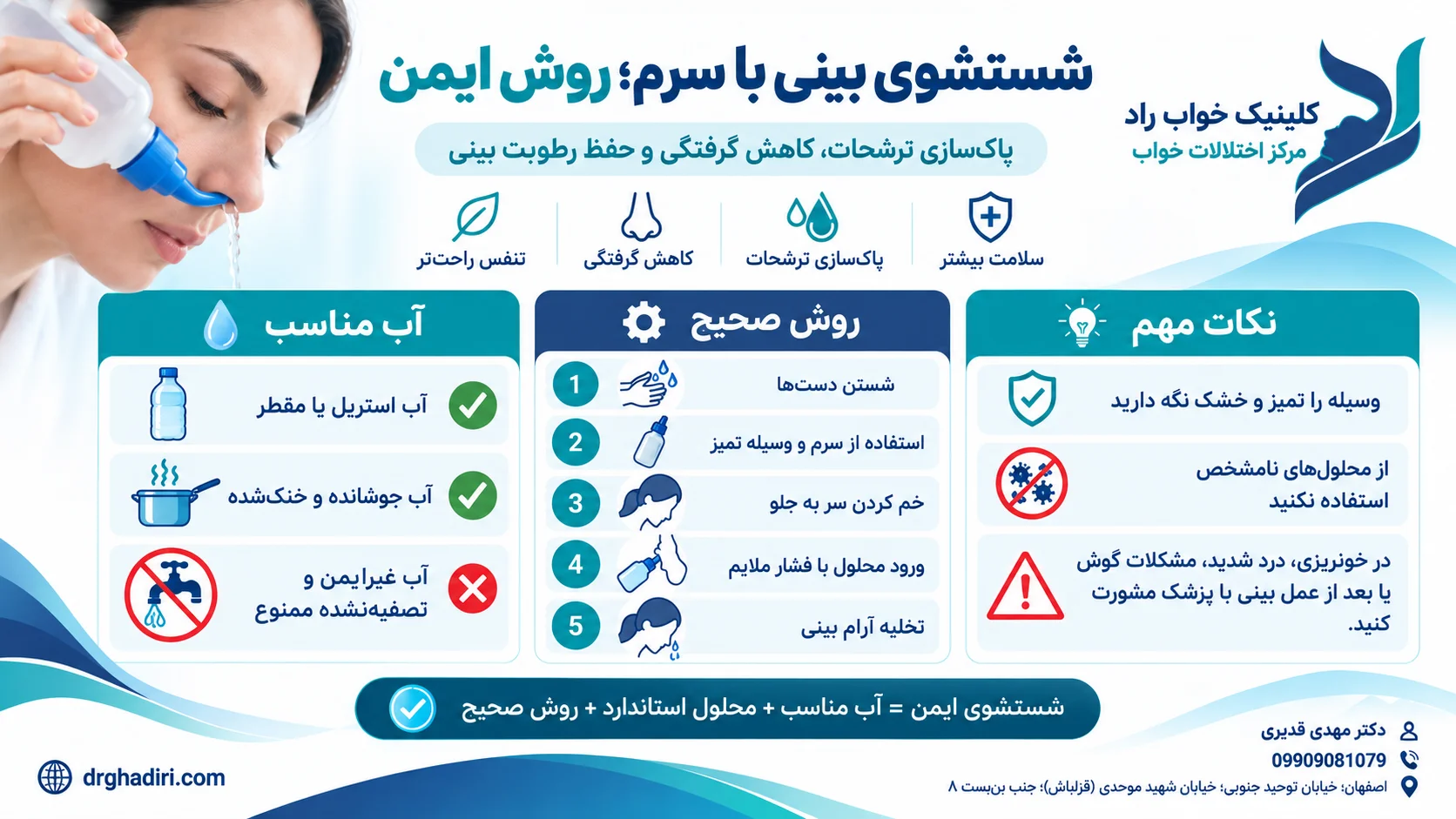 شستشوی بینی با سرم؛ آب مناسب و روش ایمن استفاده