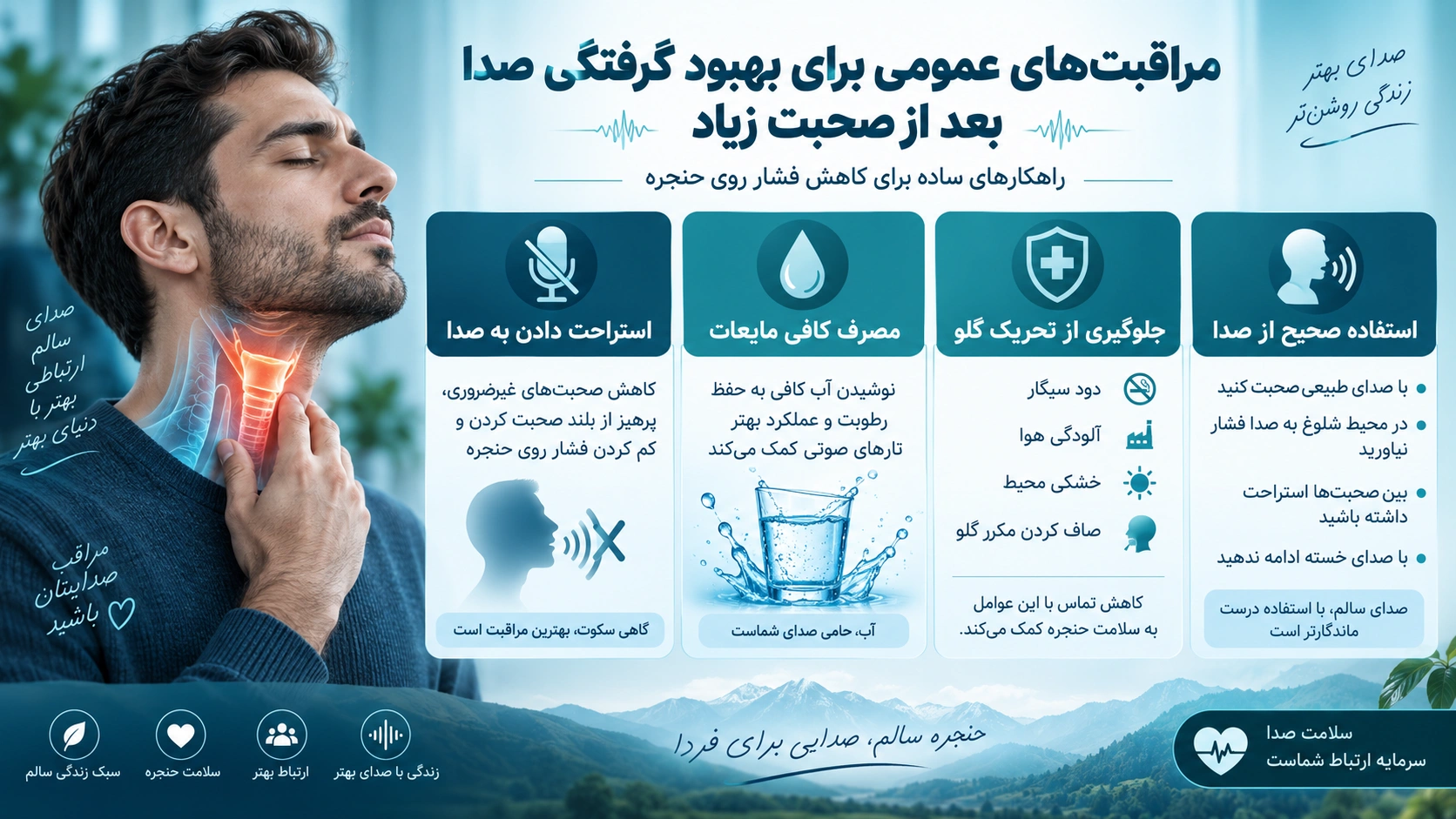 مراقبت‌های عمومی برای بهبود گرفتگی صدا بعد از صحبت زیاد
