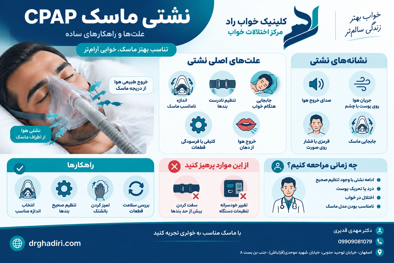نشتی ماسک CPAP؛ علت‌ها و روش بررسی تناسب هوای ماسک
