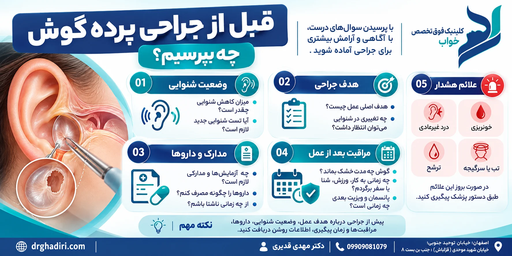  پیش از جراحی پرده گوش؛ چه پرسش‌هایی درباره شنوایی و مراقبت بپرسیم؟