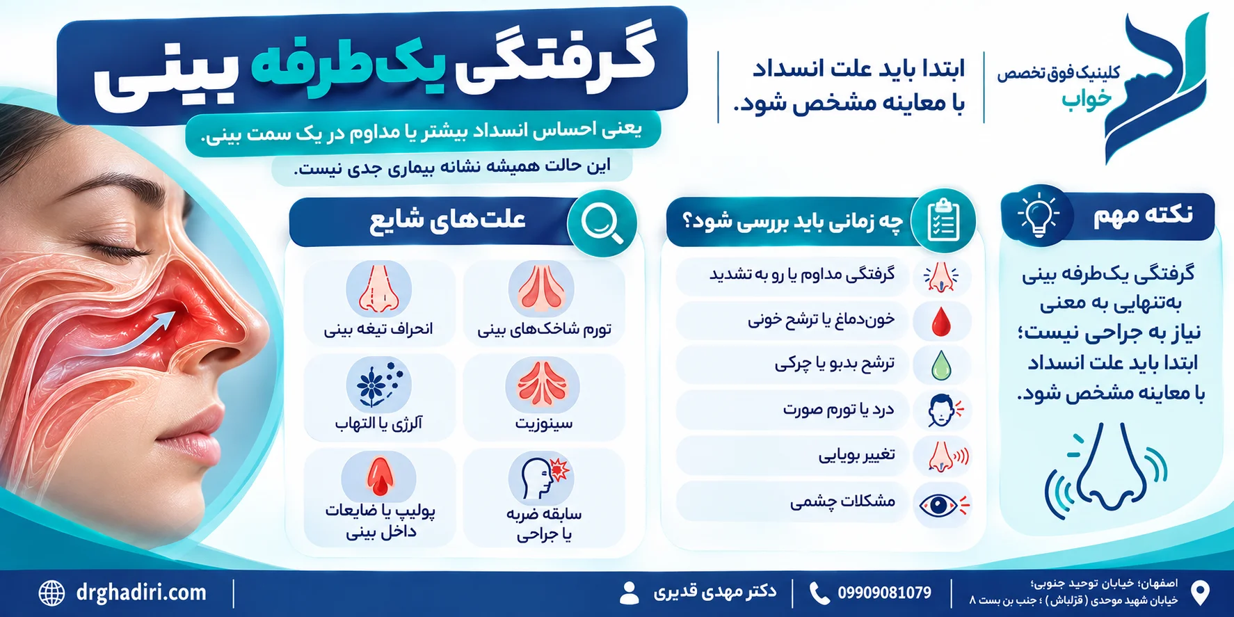 گرفتگی یکطرفه بینی؛ چه زمانی نیاز به معاینه دارد؟